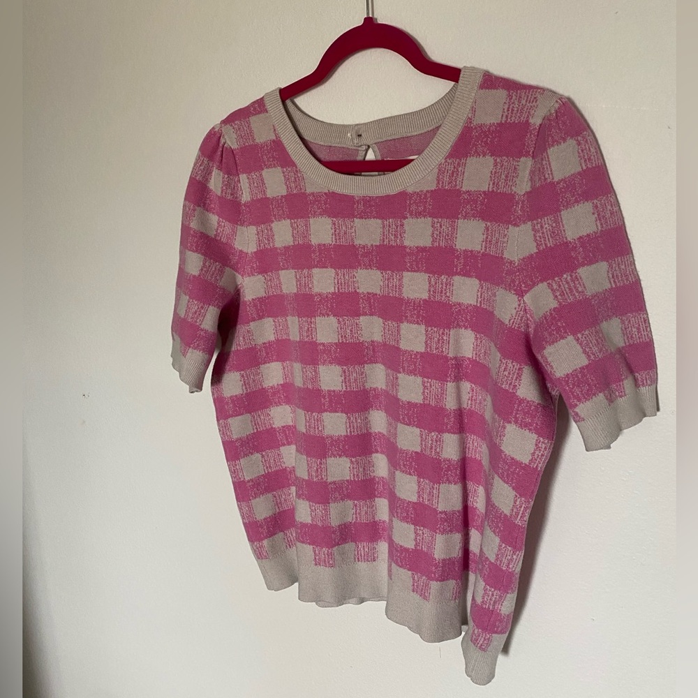 Anthropologie Pink and Gray Checkered Sweater (Maeva)